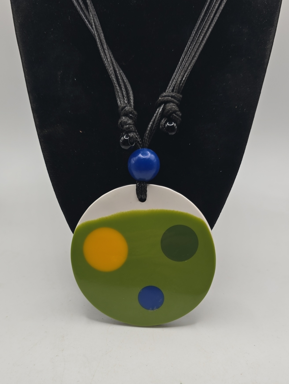 Sylca Modern Abstract Resin Green Circle Pendant with Blue and Yellow Accents